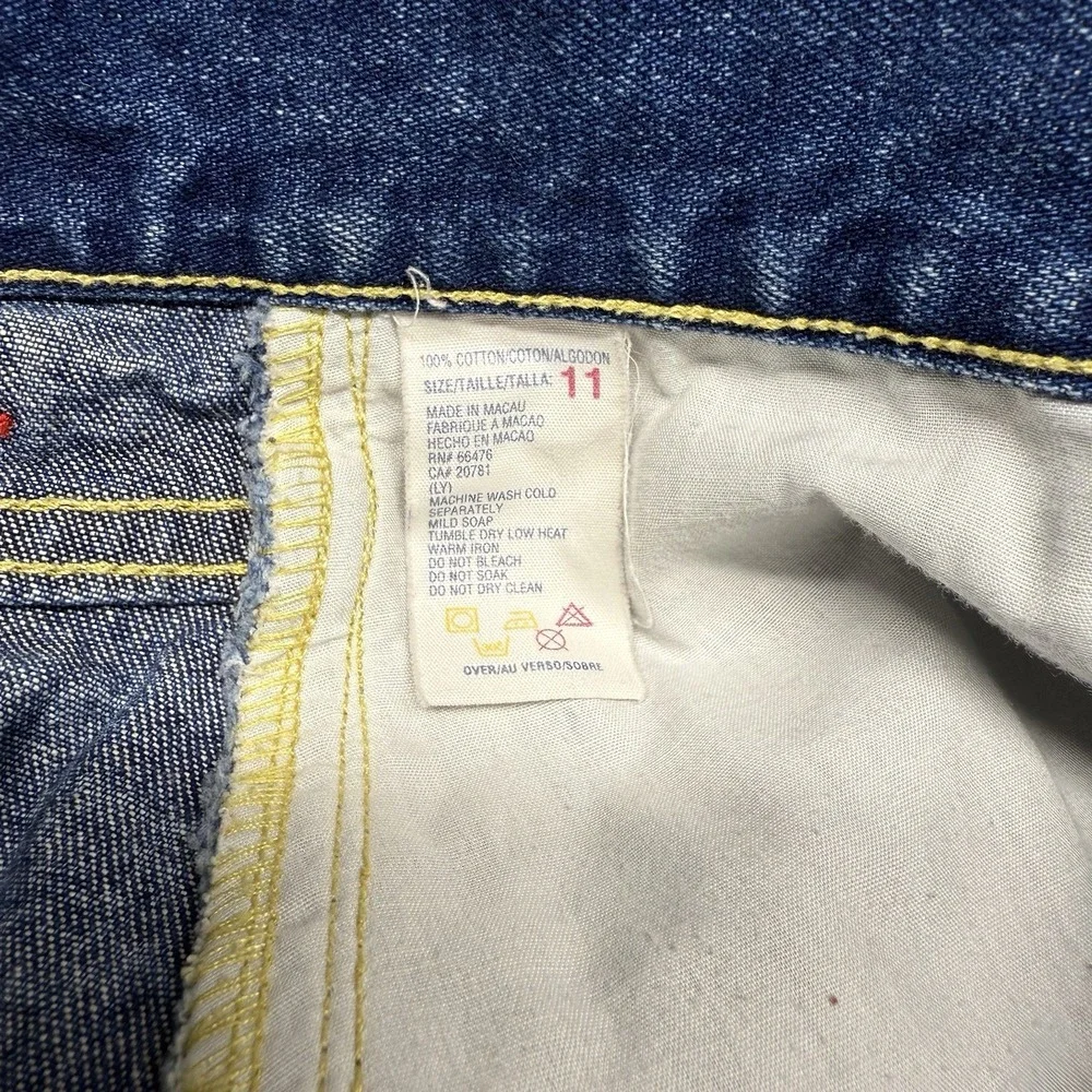 VTG Tommy Hilfiger Jeans Denim Skirt Women's 11 Button Front Y2K Logo Patch Mini
